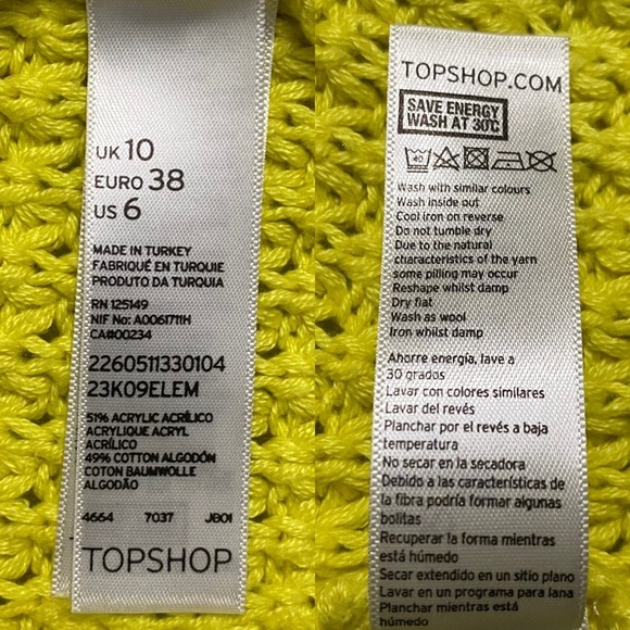Topshop Chunky Waffle Knit Long Raglan Sleeves Crewneck Bright Yellow Sweater 6 - Picture 4 of 15